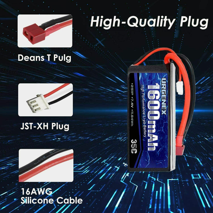 URGENEX 2S Lipo Battery 7.4v Lipo, RC Lipo Batteries 35C 1600mah Li-Po Battery