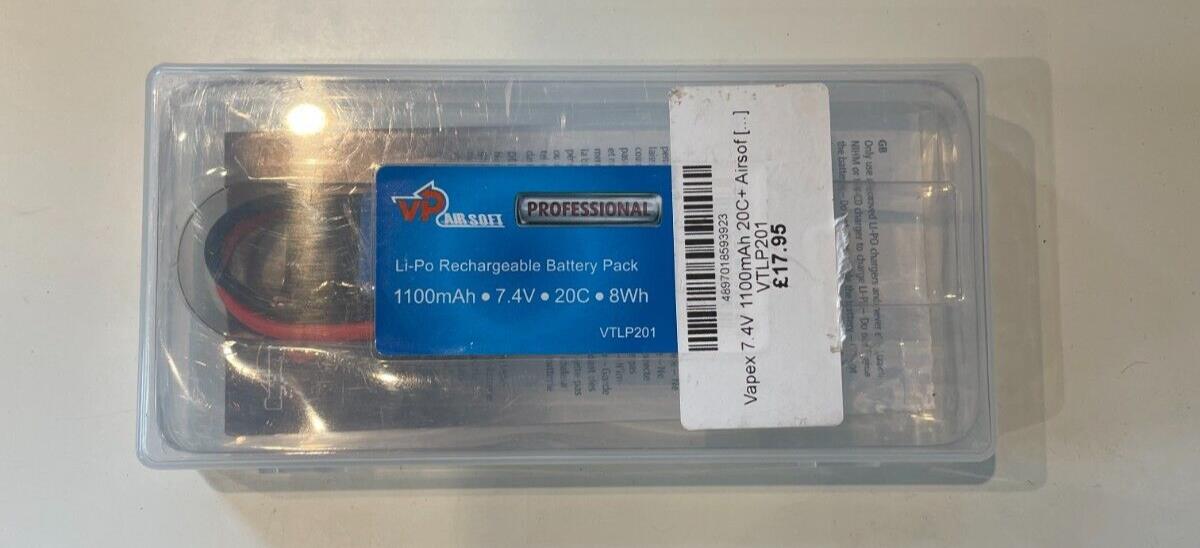 Vapex 7.4V 1100mAh 20C+ Airsoft LiPO Battery with Mini Tamiya LP201