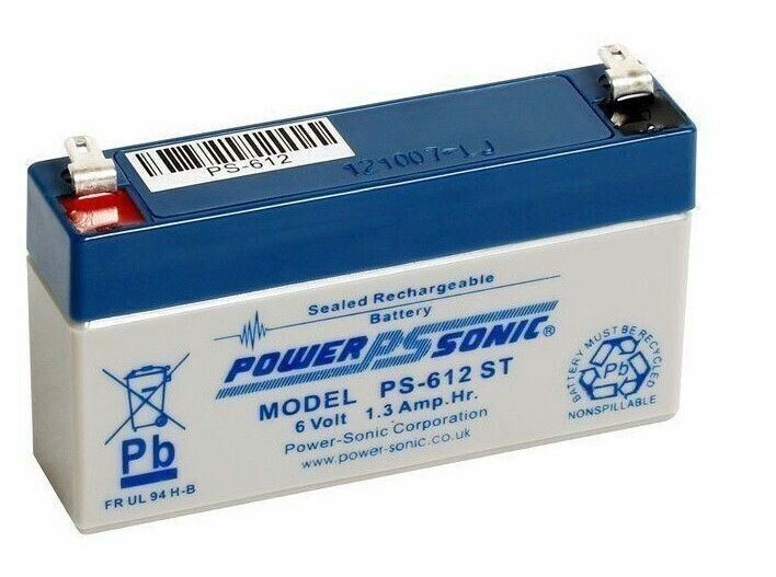 PowerSonic Rechargeable Battery 6 Volt 1.3Ah alarm sealed lead acid 6V PS-612 ST
