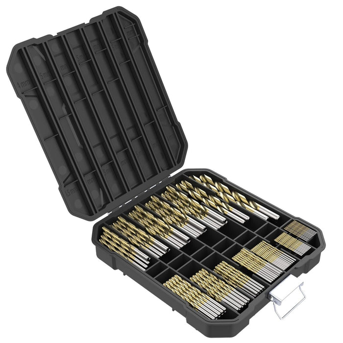 100pcs 1mm - 10mm Titanium Coated HSS Twist Drill Bits Storage Box Set