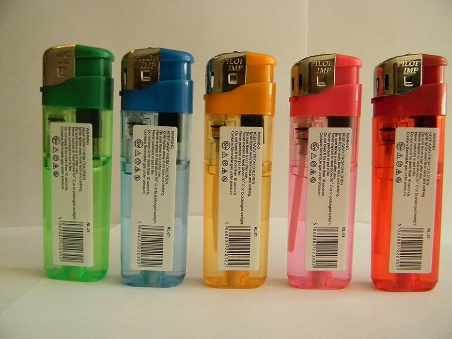 50 Electronic Lighters Refillable Gas Child Safety Adjustable Flame In 5 Colours