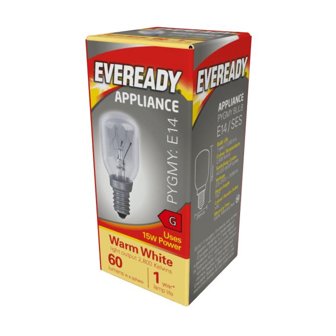 10 x Eveready Appliance Pygmy E14 (SES) Bulbs | 60lm 15W 2,800K | Warm White