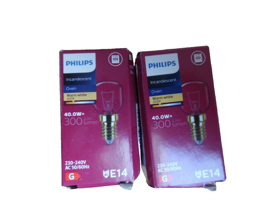 40.w PHILIPS Oven Warm Light  Lamps / Cooker Light Bulbs 240v  E14 300 Lumen x 2