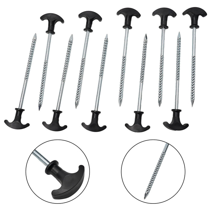 10Pcs Steel Pegs with Corkscrew Shaft for Strong and Secure Ground Stability