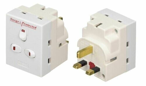 3 Way Triple Surge protected socket Mains Switched Adapter 13A Plug adaptor