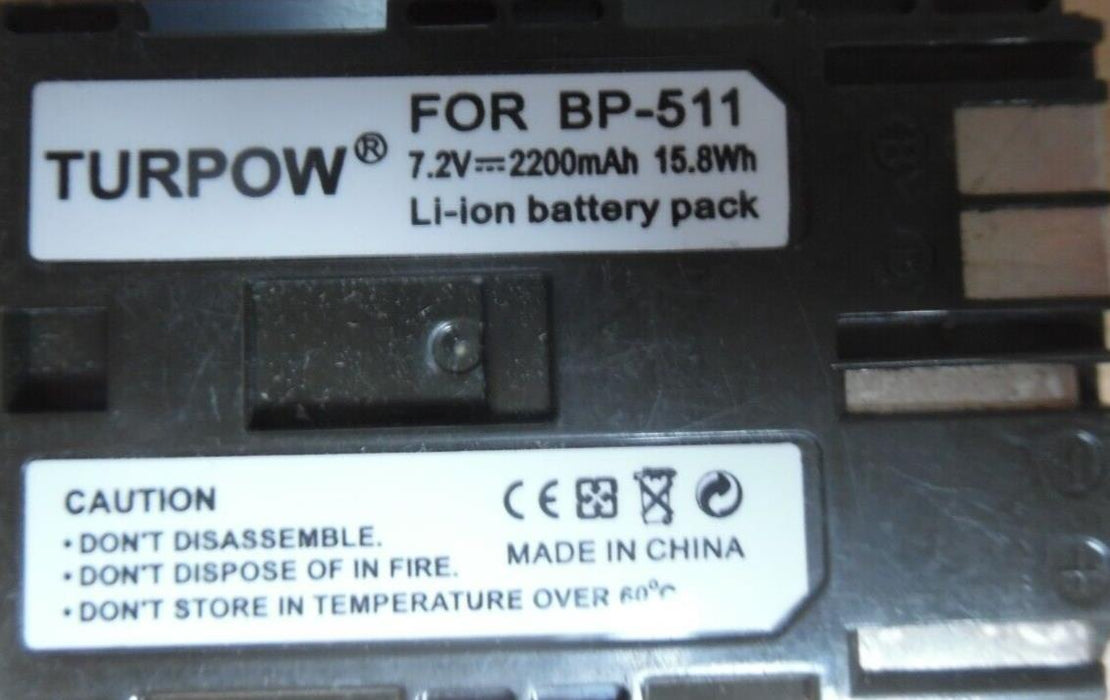 Rechargeable Battery for Canon BP-511 BP-508 BP-512 1600mAh Li-Ion