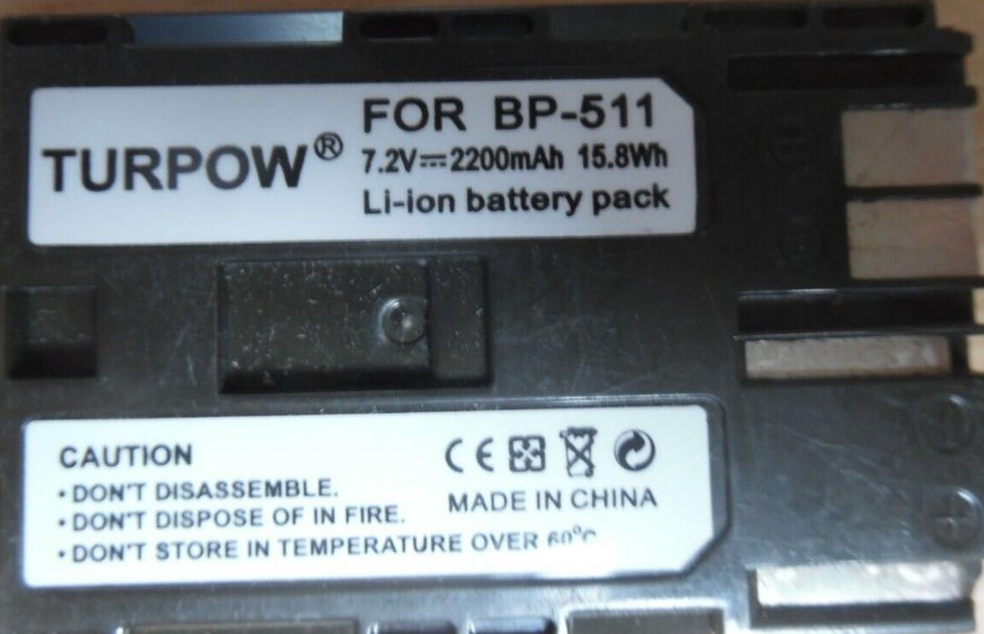 Rechargeable Battery for Canon BP-511 BP-508 BP-512 1600mAh Li-Ion