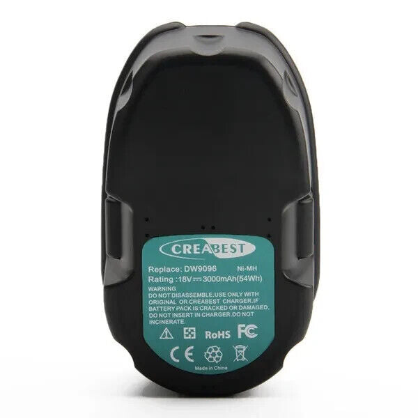 Creabest 18V 3000mAh Ni-MH Power Tool Replacement Battery Dewalt: DC9096, DE9503