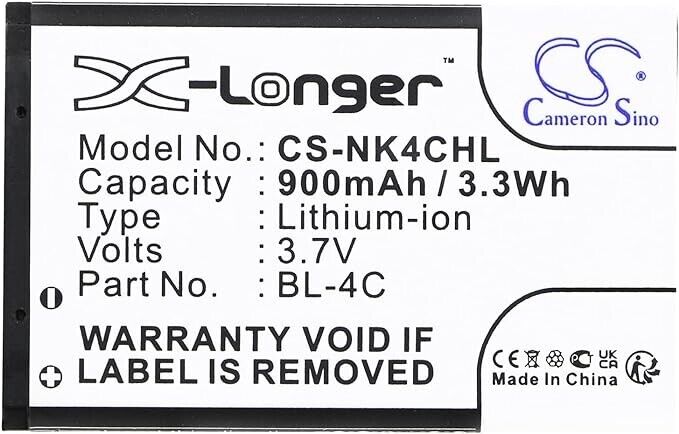 CS-NK4CHL Battery 900mAh compatible with [Nokia] 107, 108, 1265, 1325, 1661, 222