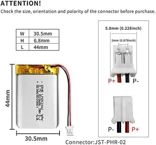 EEMB Lithium Polymer battery 3.7V 820mAh 653042 Lipo Rechargeable Battery Pack w