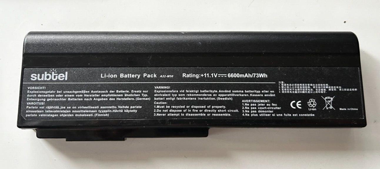 Subtel 11.1v 6600mAh 73Wh Extended Battery For Asus N53S, N53SV, G51J, G60J, N53