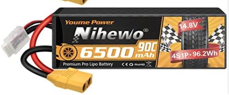 4S Lipo Battery Pack, Nihewo 14.8V RC Battery 6500mAh 90C HardCase Lipo