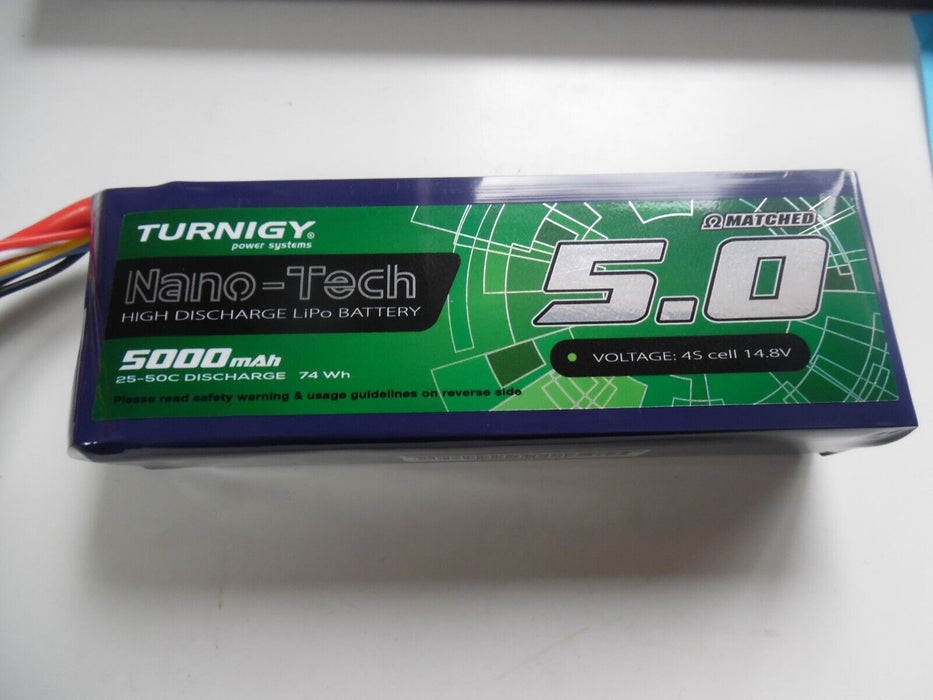 Turnigy Nano-Tech 5000mAh 4s 14.8v 25-50-C LiPo Battery XT90 Connector#