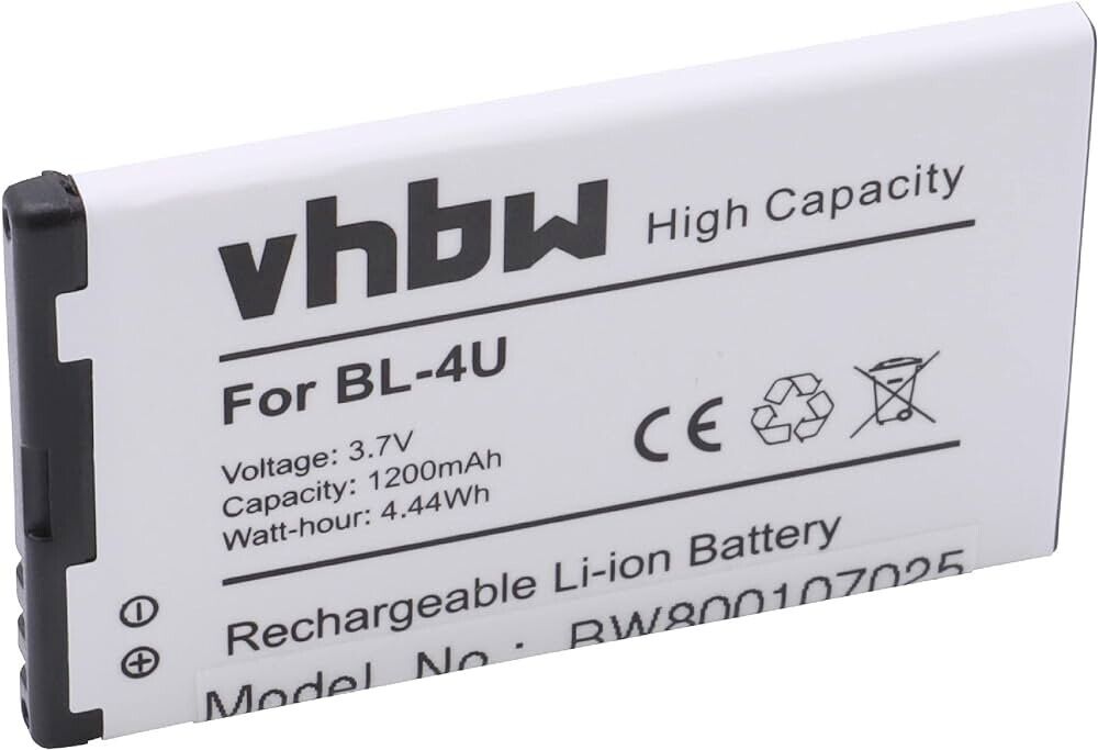 vhbw Battery compatible with Nokia 301, 3120C, 3120 Classic, 500, 515, 5250, 553