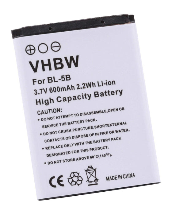 vhbw Battery replacement for Nokia BL-5B for Mobile Phone Smartphone (600mAh, 3.