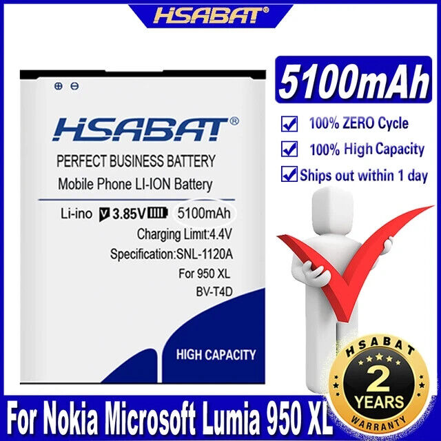 HSABAT 5100mAh BV-T4D battery for Nokia Microsoft Lumia 950 XL CityMan Lumia 940