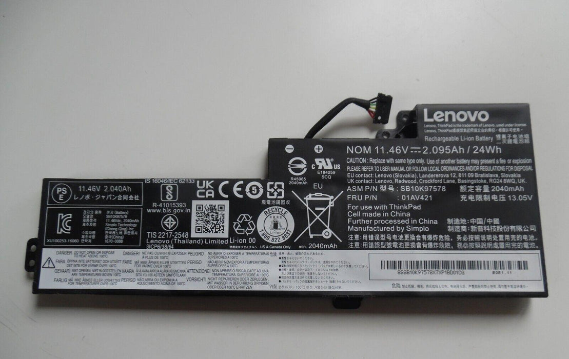 Notebook Battery for Lenovo SB10K97578 11.46 Volt Li-polymer Laptop Battery