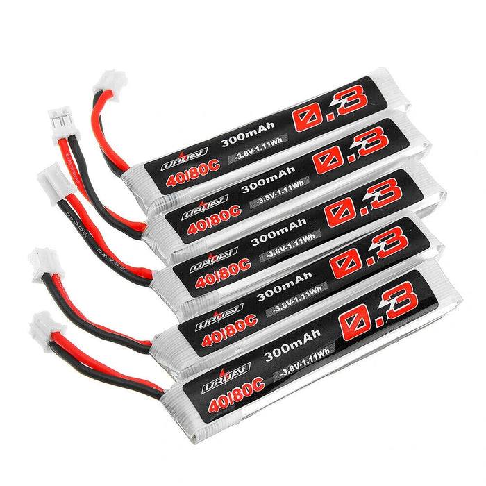 5Pcs URUAV 3.8V 300mAh 40/80C 1S HV 4.35V PH2.0 Lipo Battery for Happymodel Mobu