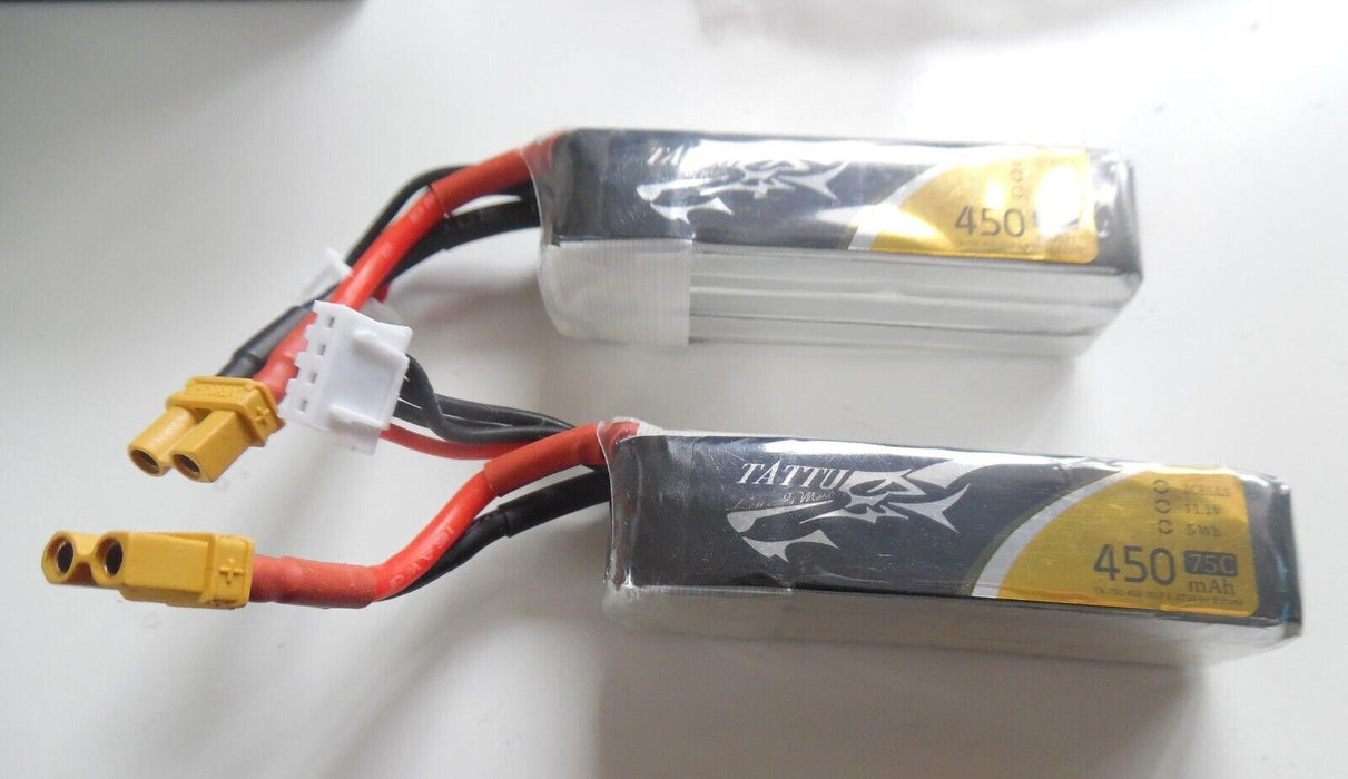 RC Battery TATTU 450mAh 11.1V 3S or 14.8V 4S 75C Lipo XT30 Long Style - 2 pack