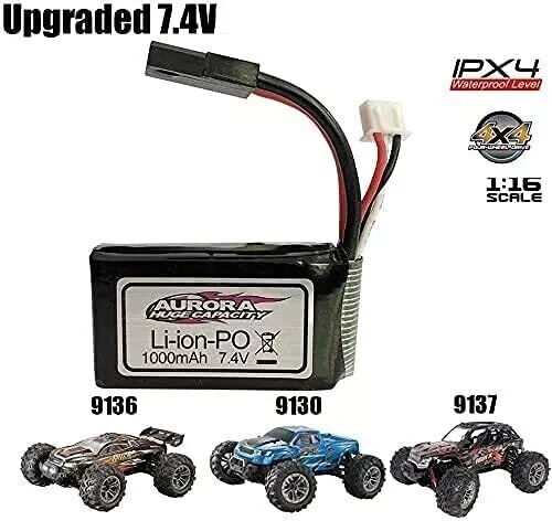 7.4V 1000mAh Rechargeable Lipo Battery for 1/16 XLH 9130 9136 9137 RC Car 4WD