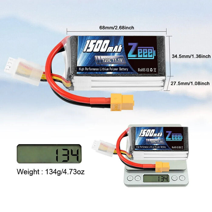 Zeee 11.1V 1500mAh 3S LiPo Battery 120C XT60 for RC Car Airplane Helicopter