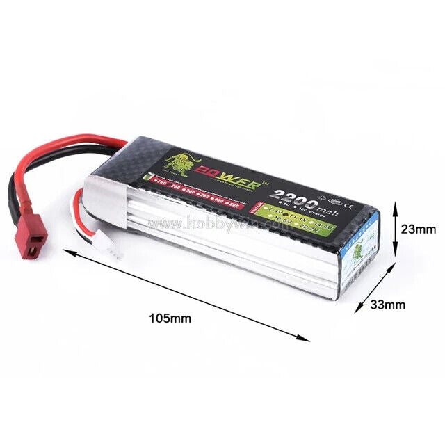 LION Power 11.1V 2200mAh 25C LiPO battery T plug Burst 50C RC model power pack