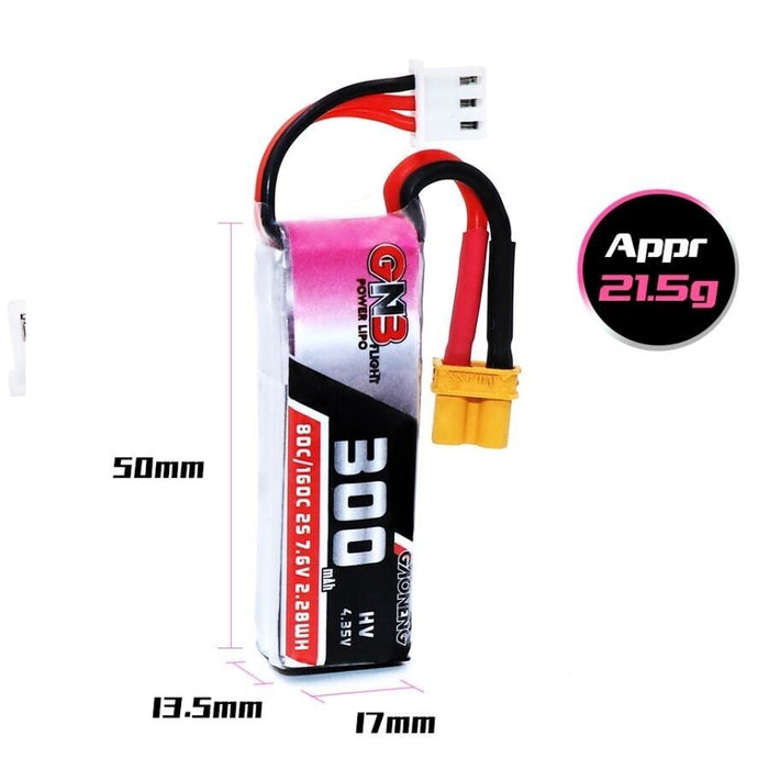 GNB 300mAh 2S 80C LiHV Battery (XT30)