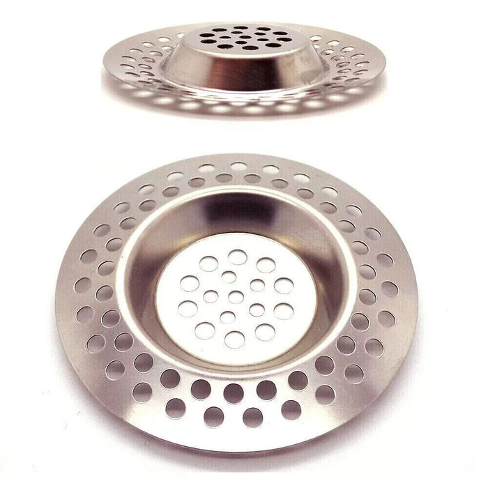 2x STAINLESS STEEL SINK STRAINER BATH PLUG HOLE DRAINER BASIN HAIR TRAP 7cm