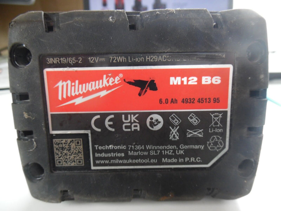 12V 6.0A  Li-Ion Battery for Milwaukee M12B6