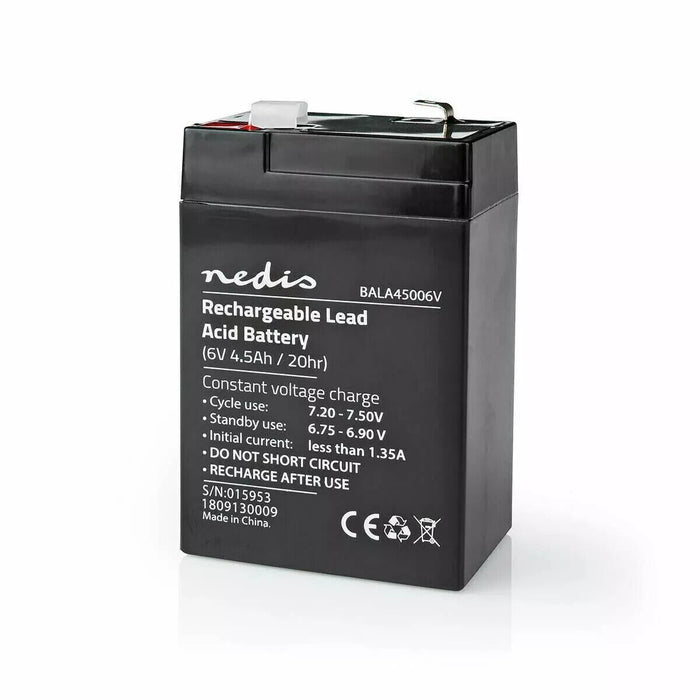 Nedis Rechargeable Lead-Acid Battery 6v 6 Volt | 4.5ah 4500mAh | 70 x 47 x 101mm
