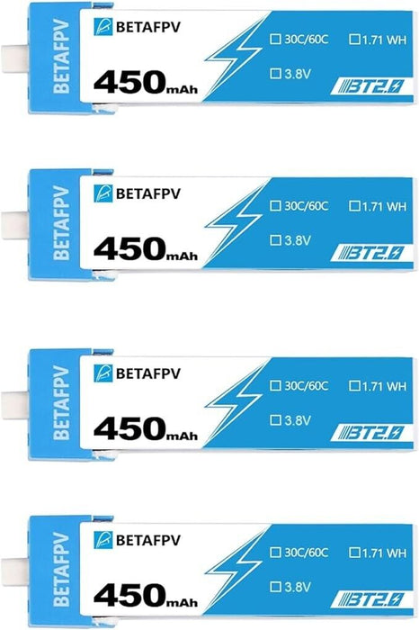 BETAFPV 4pcs BT2.0 450mAh 1S Battery 3.8V 30C/60C FPV Lipo with BT2.0 Connector