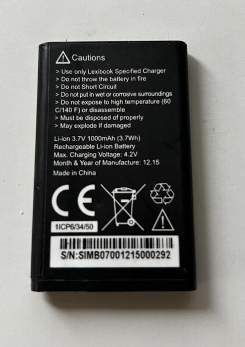 Genuine LexiBook GSM20Series Battery Black 3.7v 1000mAh 3.7Wh