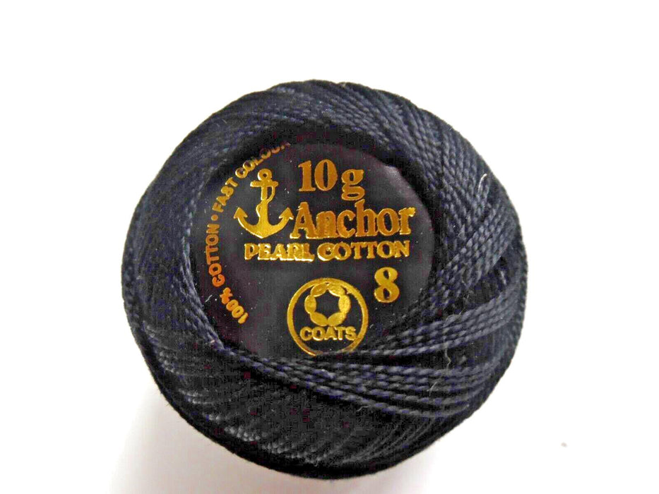 Anchor 10x Pearl Cotton Thread 8 Black 10g Ball Sewing 100% cotton 3 pack