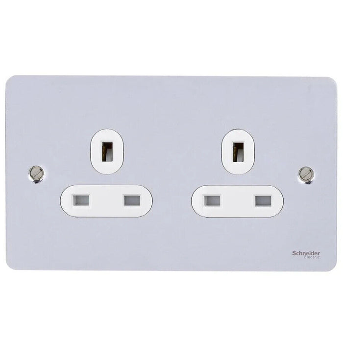 Schneider Ultimate Flat Plate Polished Chrome 13A Double Unswitched Socket GU326