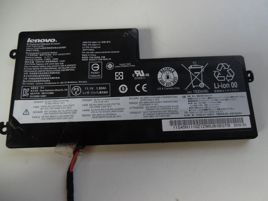 x1 LENOVO 45N1110 45N1111 121500144 11.1V 2.09Ah 24Wh RECHARGEABLE L/TOP BATTERY