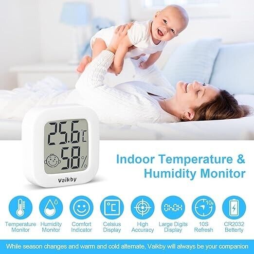 4Pack Room Thermometer Vaikby, Indoor Thermometer Hygrometer, Mini Digital Tempe