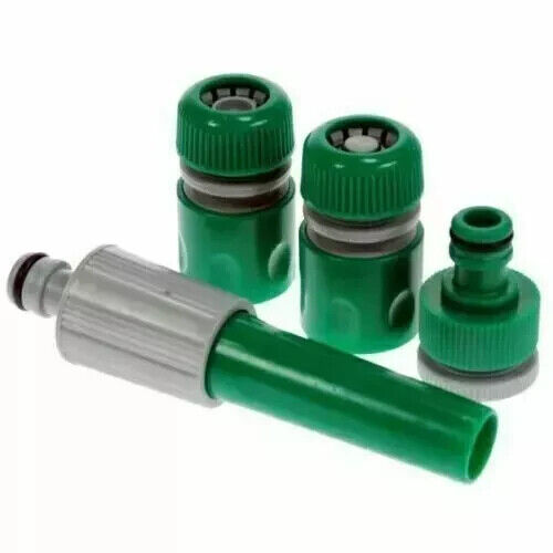 4 pc Garden Hose Pipe Fitting Set Hose Head Spray Nozzle Connector Gun Adaptors