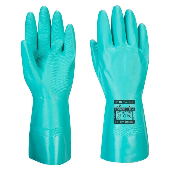 Portwest - Nitrosafe Chemical-Oil-Food Gauntlet Glove (1 Pair Pack) Green Large