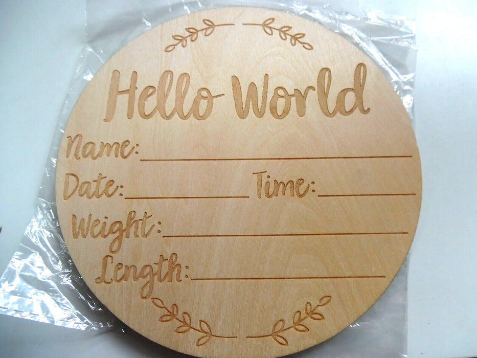 Wooden Baby Announcement Sign Hello World new Birth