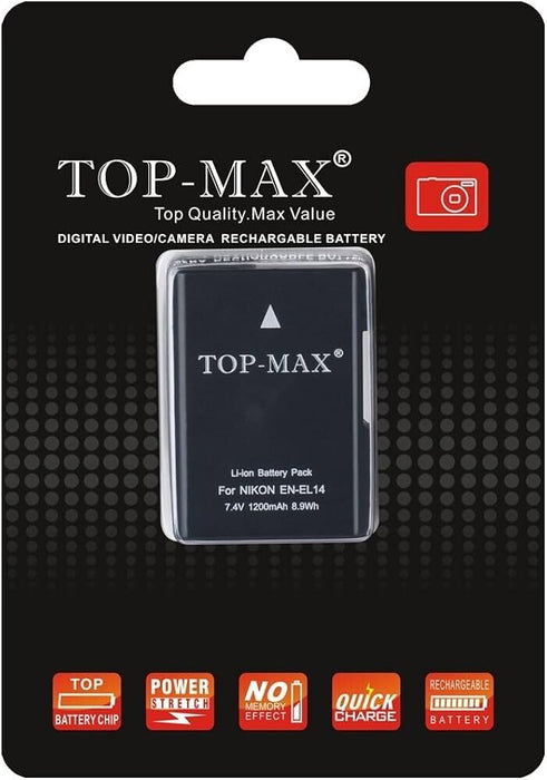 TOP-MAX® EN-EL14 EN-EL14a Li-ion Battery for Nikon D3300 D3400 D5300 D5500 D5600