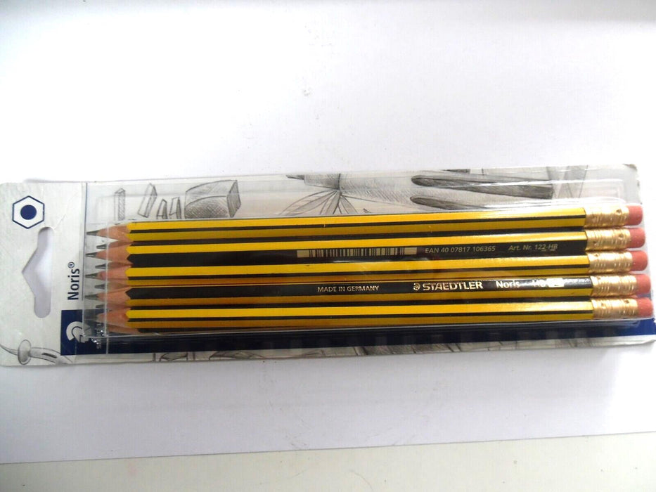 10 x STAEDTLER NORIS PENCILS with ERASER RUBBER TIP HB2 DRAWING SCHOOL - BOXED