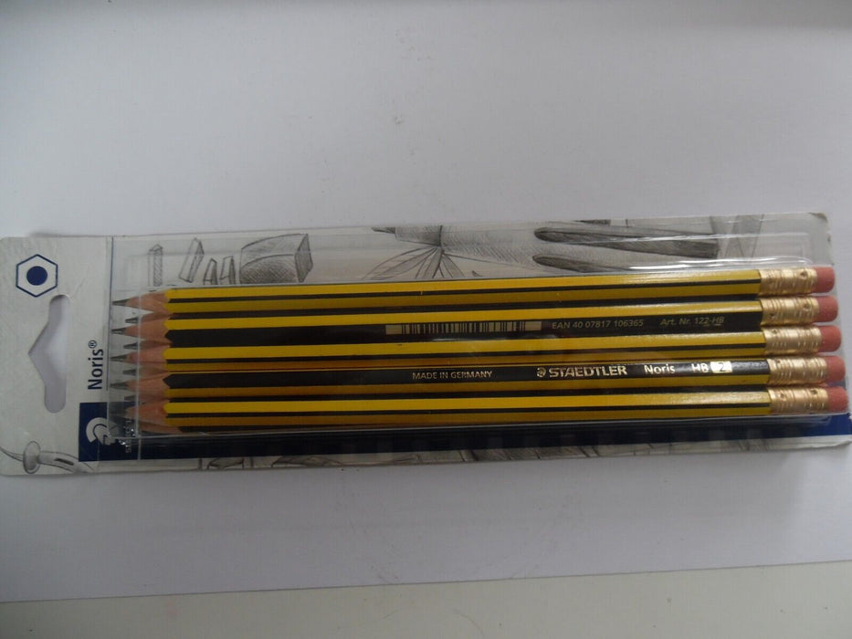 10 x STAEDTLER NORIS PENCILS with ERASER RUBBER TIP HB2 DRAWING SCHOOL - BOXED