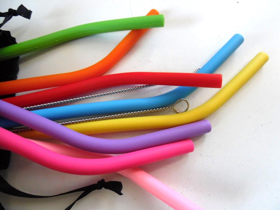 8 rubberized drinking straws - reuseable with carry pouch