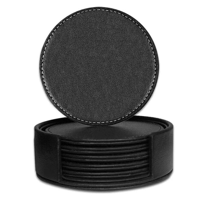 Faux leather round Tea Coasters with cover, pack of 6 for Dinner table and bars