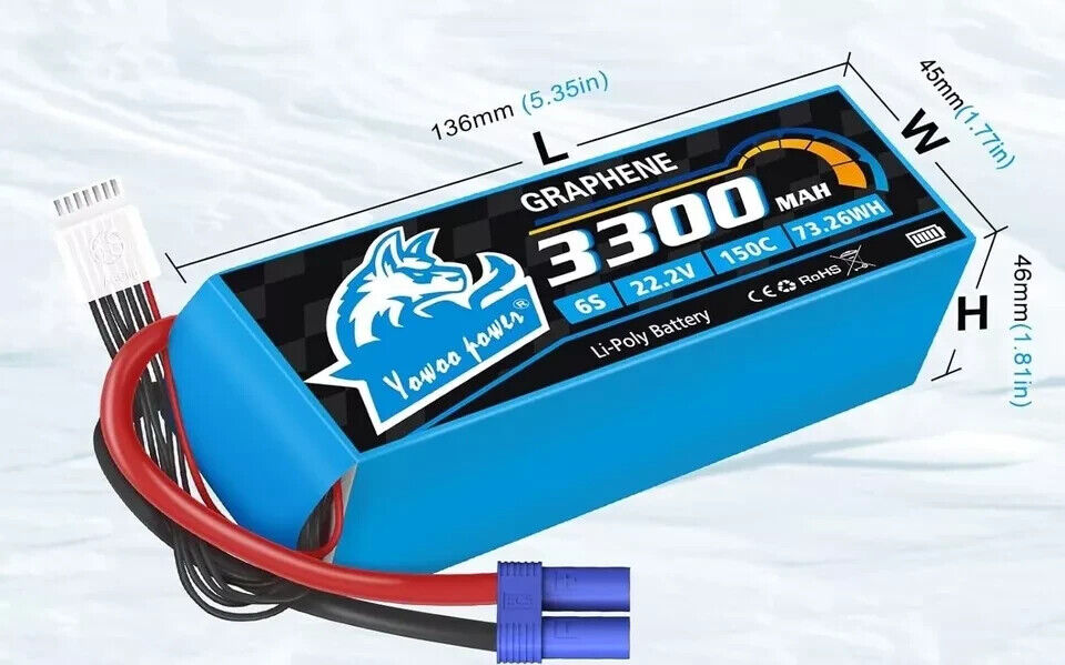 Yowoo 6S LiPo Battery 3300 mAh 22.2V 150C Graphene Battery EC5 Plug Compatible