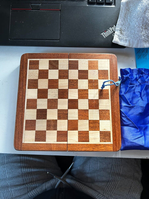 Compact Magnetic Travel Chess Set 7” Solid Wood Board and Pieces