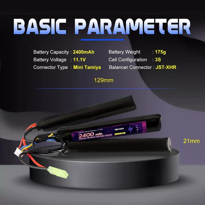 3S Lipo Battery Airsoft 11.1V 2400mAh 20C Rechargeable Lithium Polymer Battery P