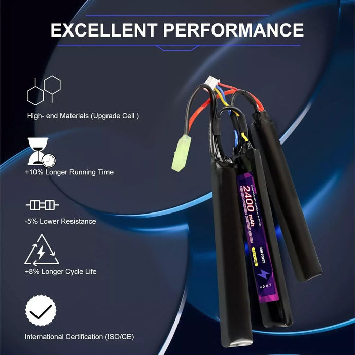 3S Lipo Battery Airsoft 11.1V 2400mAh 20C Rechargeable Lithium Polymer Battery P