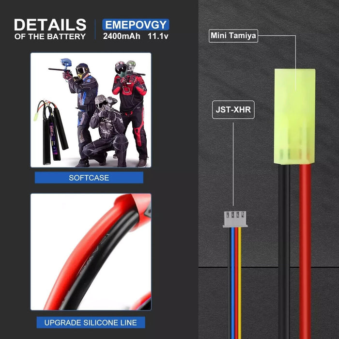 3S Lipo Battery Airsoft 11.1V 2400mAh 20C Rechargeable Lithium Polymer Battery P