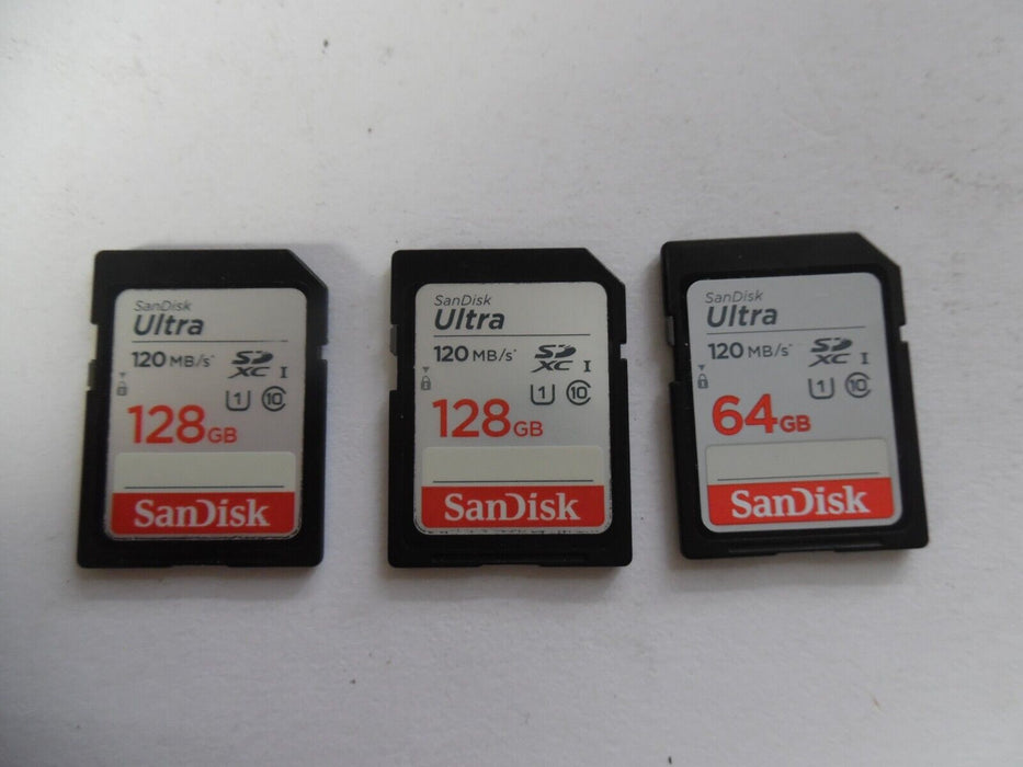 3 x sandisk memory cards 120mb/s